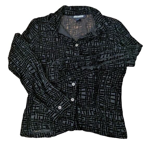 Vintage French Connection Velvet Burnout Sheer Top Black Y2K Bella Hadid - Picture 7 of 7